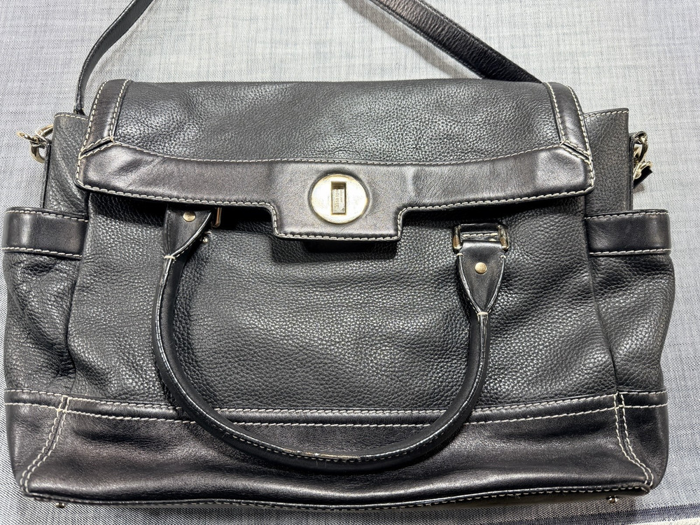 Kate Spade New York Black Pebble Leather Satchel Shoulder Bag Medium Tote